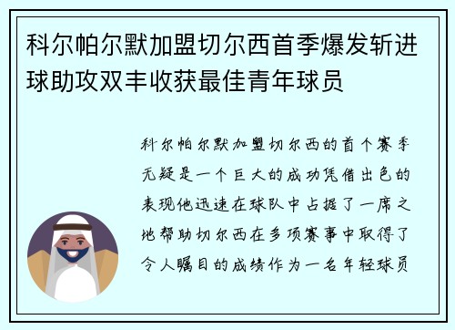 科尔帕尔默加盟切尔西首季爆发斩进球助攻双丰收获最佳青年球员 科尔帕尔默加盟切尔西首季爆发斩进球助攻双丰收获最佳青年球员